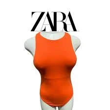 bodysuit ZARA Vibrant Orange Sleeveless Bodysuit - Seamless Scoop Neck One-Piece Poshmark $26