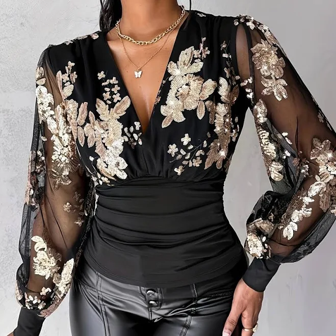 blouses Zeagoo Women's Chic Floral Embroidery Mesh Long Sleeve Blouse Temu $18.36