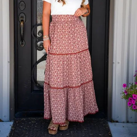 Rick Rack Lace Tiered Maxi Skirt