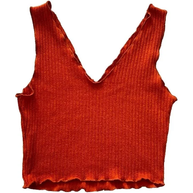 Burnt Orange Knit Ribbed Tank Top