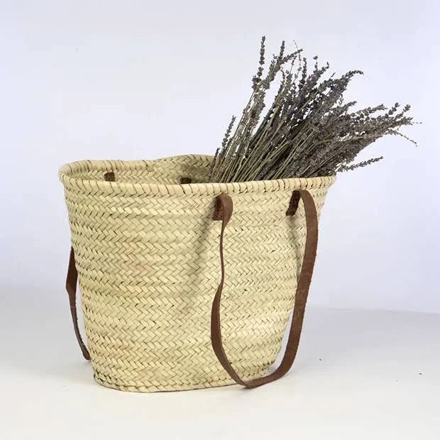 Antique Farmhouse Oversized Straw Market Tote with Leather Straps