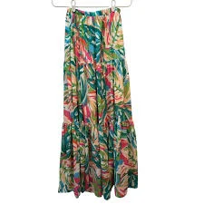 Flying Tomato Women's Tropical Leaf Tiered Maxi Skirt