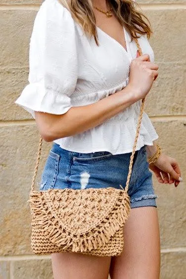 Sunset Fringe Woven Straw Crossbody