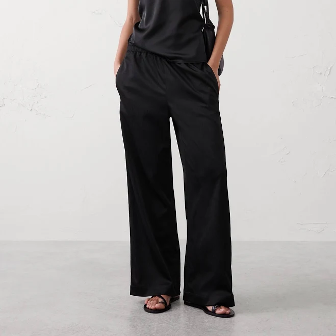 Women's High-Rise Wide-Leg Crinkle Satin Pants
