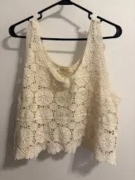 Rebellion Cream Crochet Boho Floral Scalloped Hem Crop Tank Top