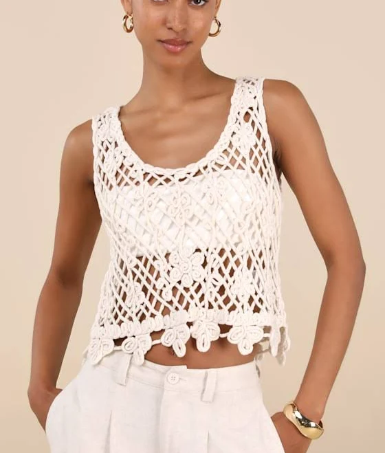 Lulus Cotton Sheer Crochet Knit Tank Top