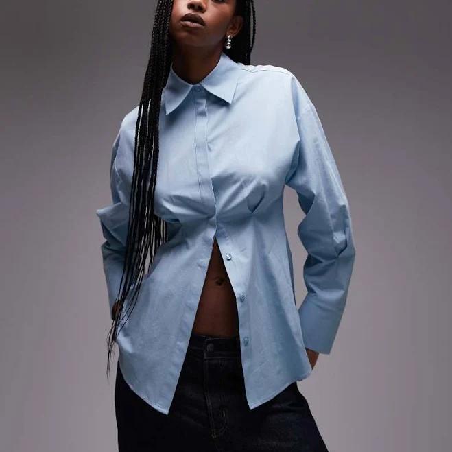 Topshop Cinch Waist Poplin Shirt