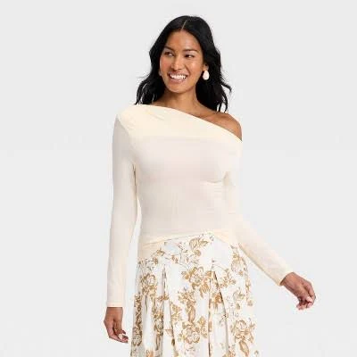 A New Day Women's One Shoulder Asymmetrical Knit Ribbed Top