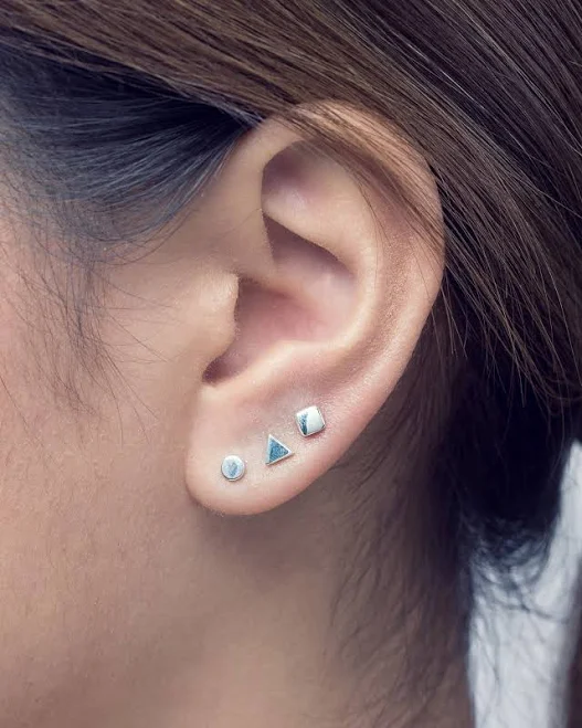 Sterling Silver Geometric Stud Earrings ( Trio Set)
