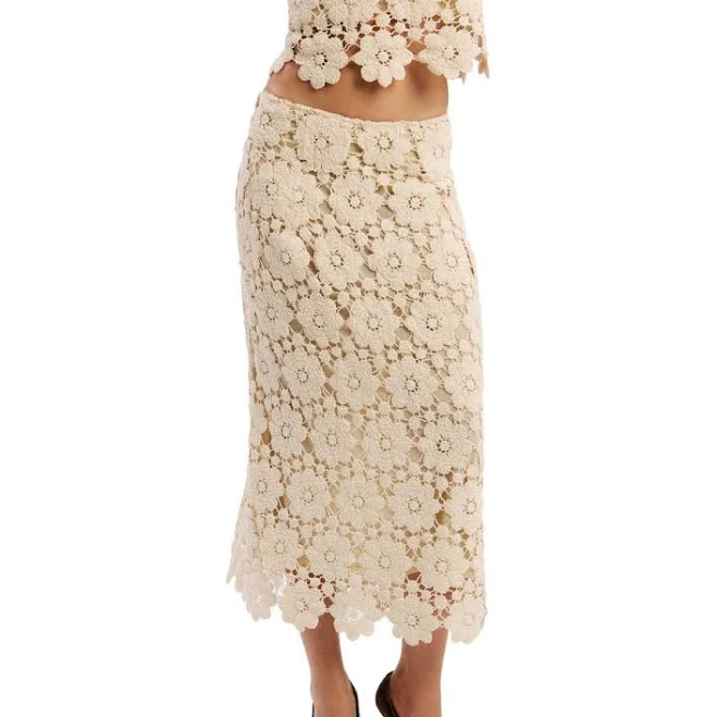 Bardot Veneta Crochet Cotton Midi Skirt