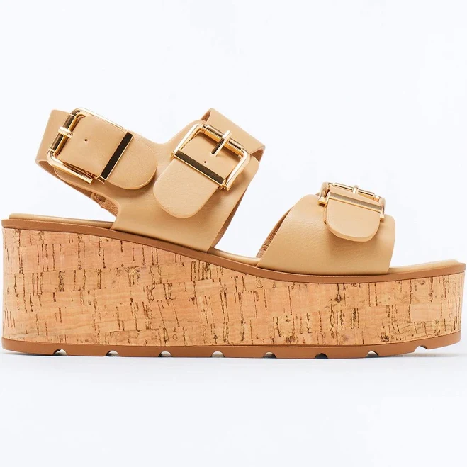 Fashion Nova Women's Earnest Buckle Cork Platform Sandals