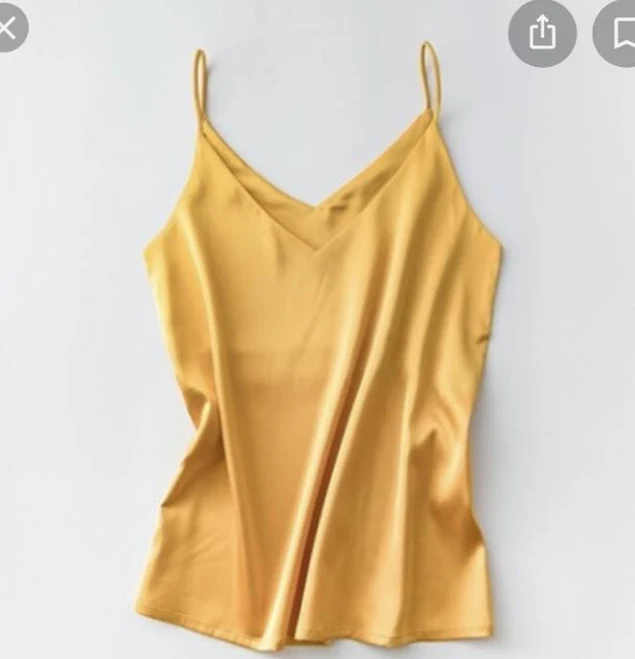 Women Satin Metallic Gold V-neck Spaghetti Strap Cami Top