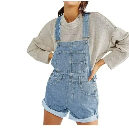 Women's Loose Fit Denim Overall Shorts