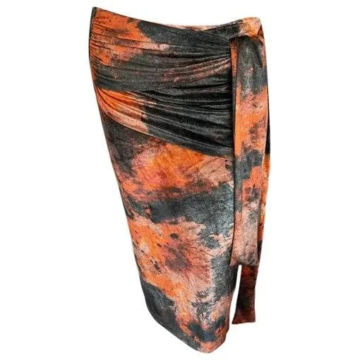 Acne Studios Orange Abstract Print Viscose Wrap Skirt Size S
