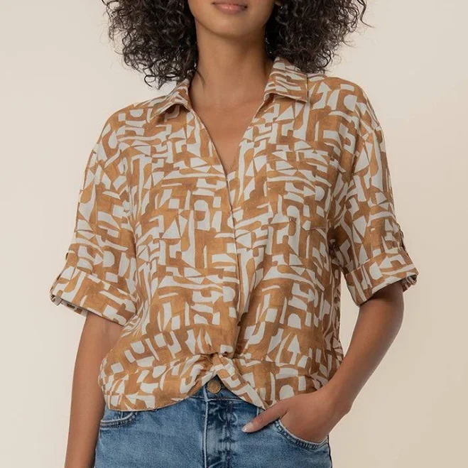 Women's KUT from the Kloth Rebel Linen Knot Front Shirt