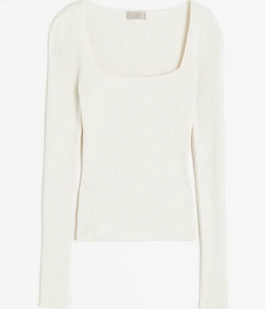 H&M Ladies Square-Neck Rib-Knit Top