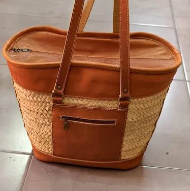 Beach & City Woven Straw Circle Bag with Leather Straps