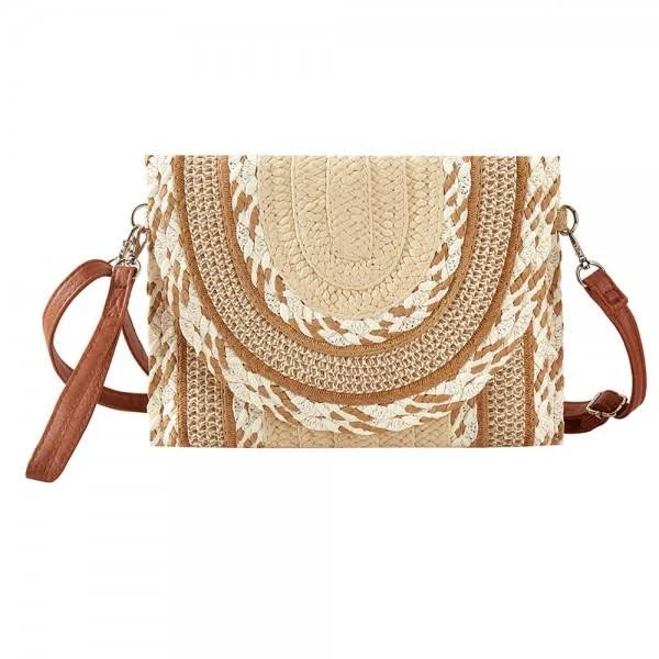 Remo Woven Straw Clutch Cross Body Bag with Magnetic Closure