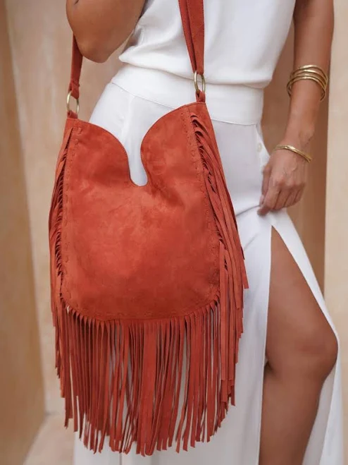 Suede Leather Fringe Crossbody Purse