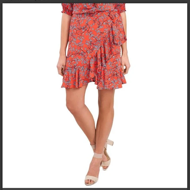 CeCe Floral Ruffle Wrap Skirt