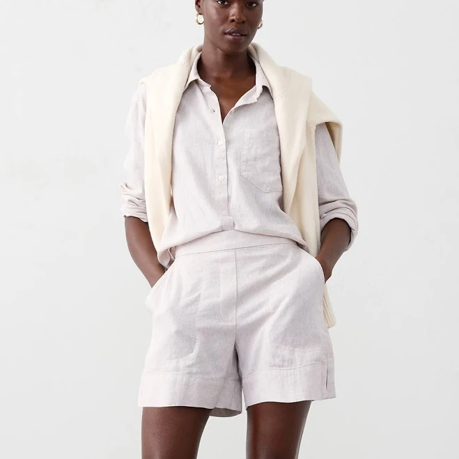 Women's High-Rise Linen-Blend Pull-On Flax