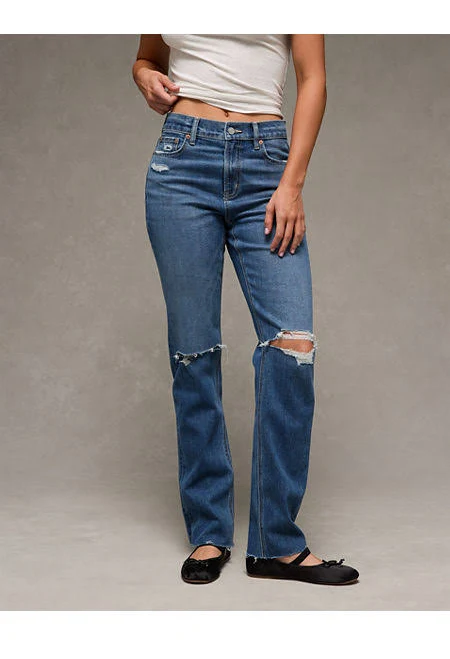 AE Women's Stretch Ripped Super High-Waisted Straight Jean