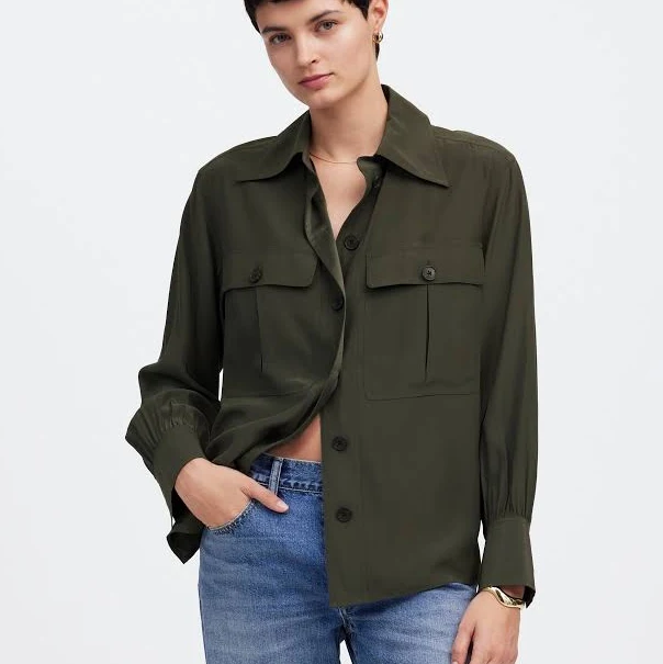 Madewell Women's Silk Utility-Pocket Button-Up Shirt