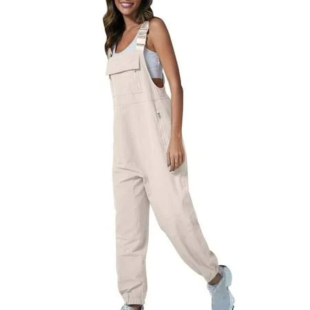 Women's Casual Loose Cargo Hiking Overalls with Zip Pockets