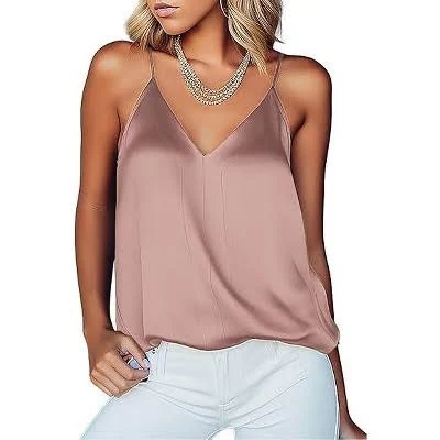Ekouaer Women's Silk Satin V-Neck Camisole Tank Tops