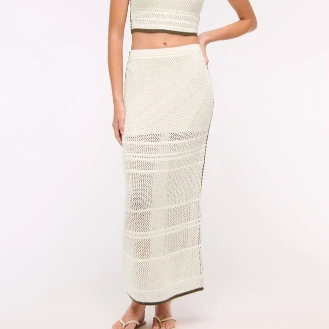 Abercrombie & Fitch Women's Mid Rise Crochet-Style Maxi Skirt