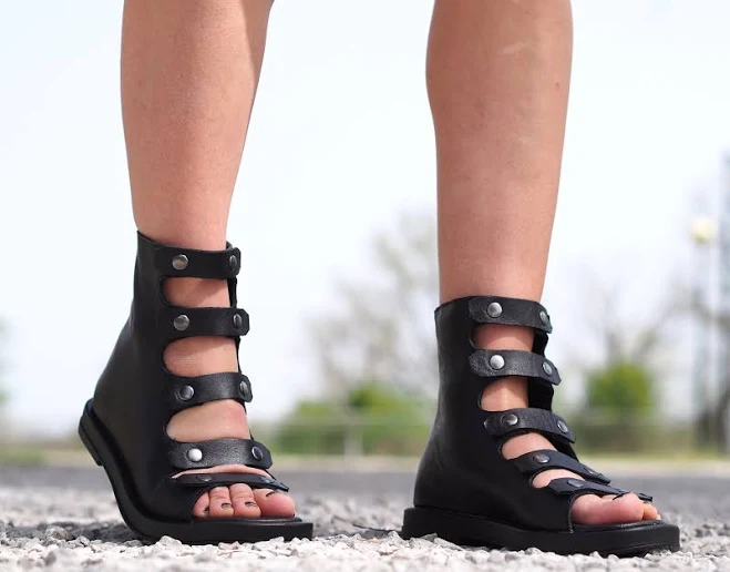 Women's Gothic Leather Open Toe Ankle Boots