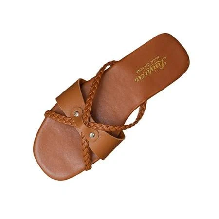 Women's Braided Synthetic Faux Leather Slide Sandals