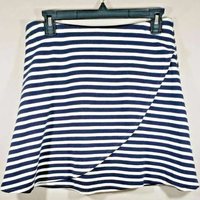 Loft Women's Sz S Navy Blue & White Striped Aline Mini Faux Wrap Skirt