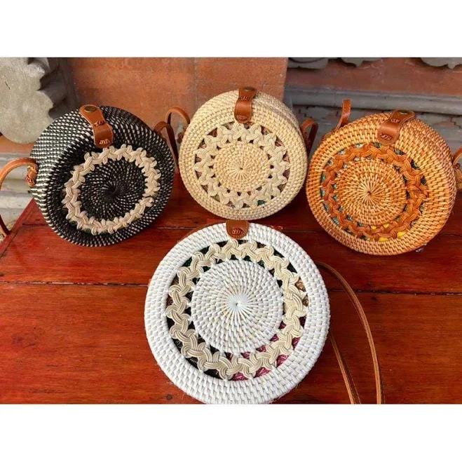 ATA Floral Round Rattan Crossbody Bag