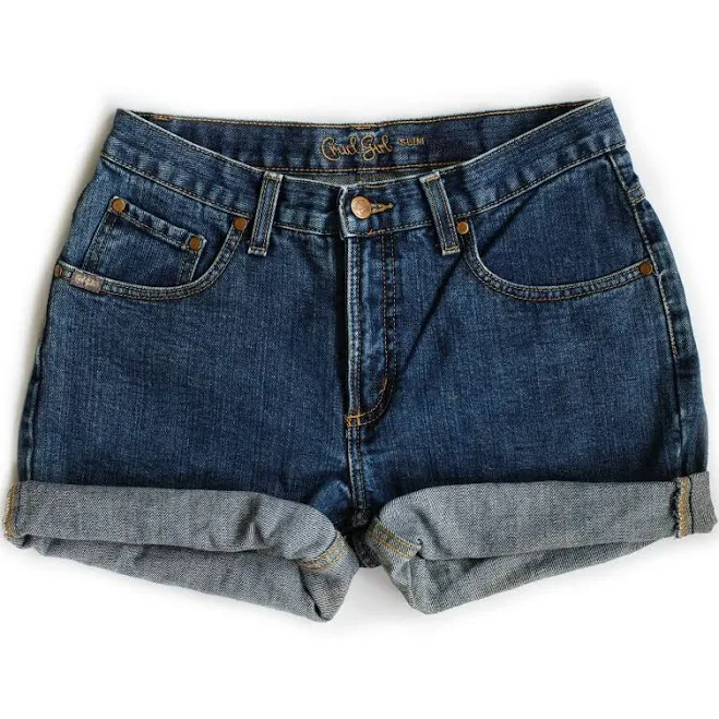 Vintage Medium Blue Wash Mid-high Waisted Rise Cuffed Denim Jean