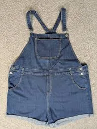 ModCloth Women's Dark Wash Denim Overall Shorts Adjustable Straps 2X Casual