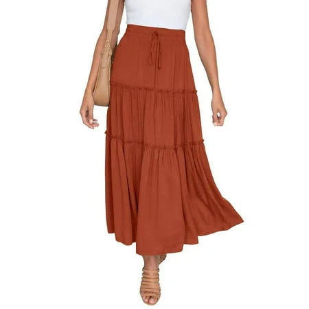 Leey-world Women's Sabine High Rise Tiered Ruffle Maxi Skirt