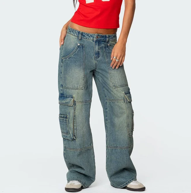 Edikted Women's Westie Low-Rise Baggy Cargo Jeans