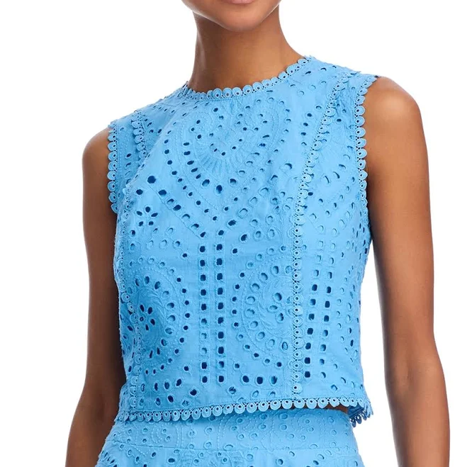 AQUA Women's Eyelet Sleeveless Top