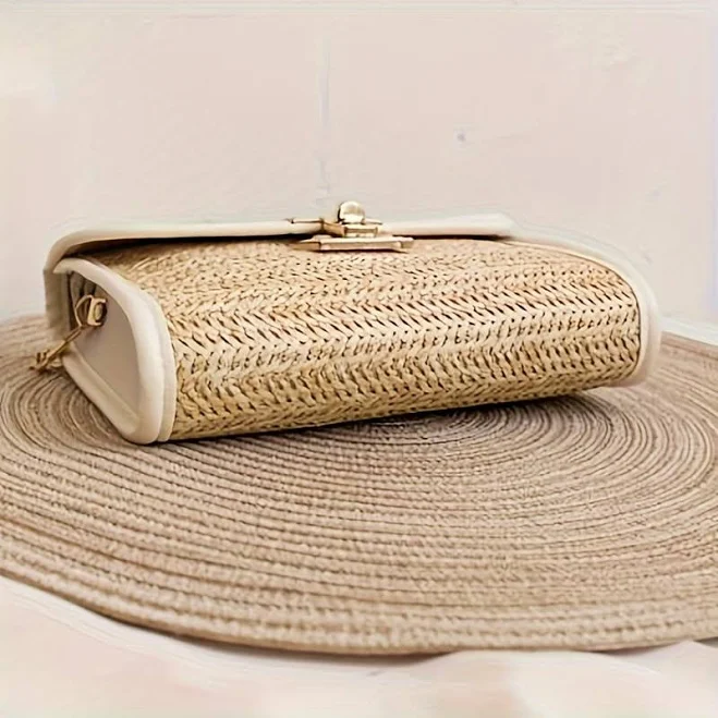 Straw Crossbody Bag with Tassel Detail