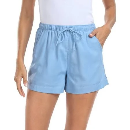 HDE Women's High Waisted 4" Linen Blend Drawstring Shorts