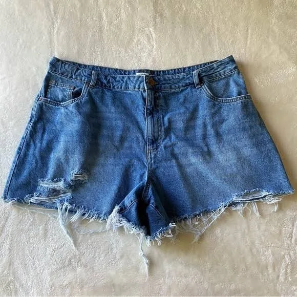 Cotton On, Blue Wash Distressed High Rise Denim Cut Off Shorts, Size