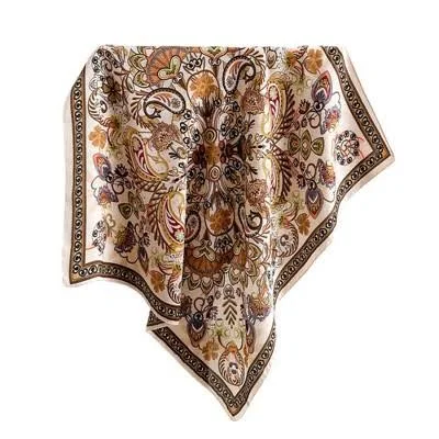 Anna-Kaci Satin Square Scarf with Vintage Paisley Floral Print