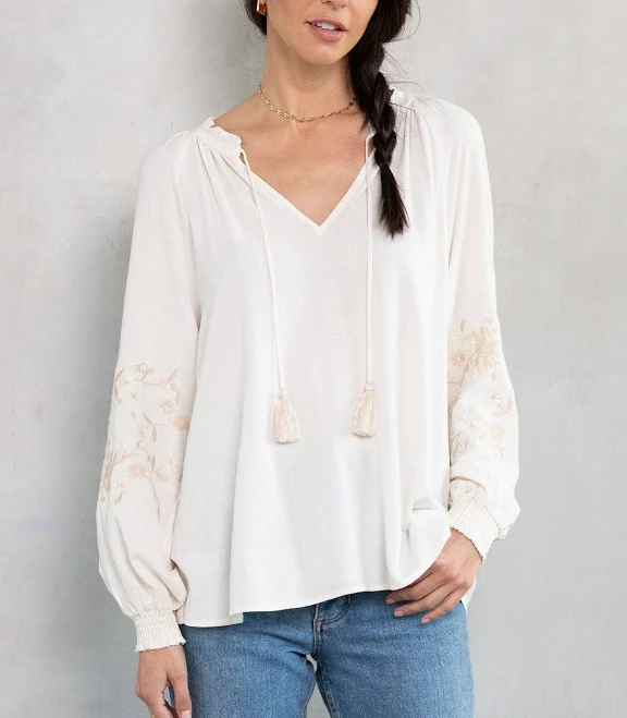 Embroidered Peasant Top