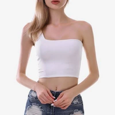 Anna-Kaci Women's One-Shoulder Ribbed Stretch Fit Crop Top