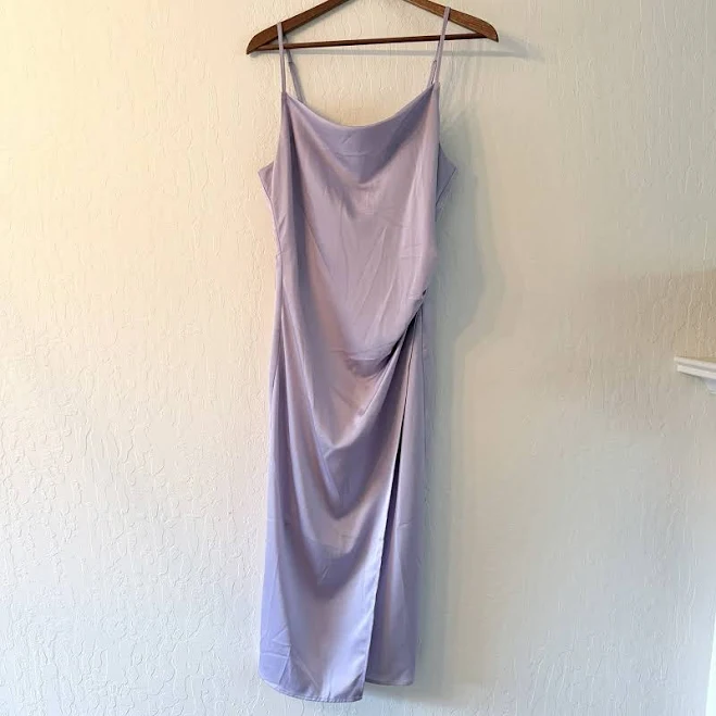 Lulus Lilac Lavender Satin Cowl Neck Midi Slip Dress Spaghetti Strap