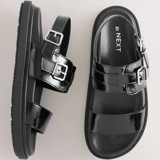 Women's Chunky Patent Sandals with Buckle Detail