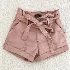 Abercrombie & Fitch XS Paperbag High Waist Shorts Dusty Rose Pink Tie Belt