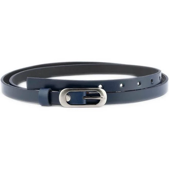Women's Genuine Leather Skinny Belt with Silver Buckle