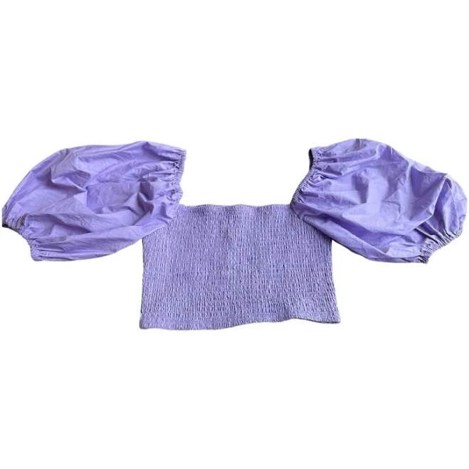 Forever 21 Tops | Smocked Crop Top Puff Sleeve Square Neck Off Shoulder Lilac Lavender Spring Sz L | Color: Purple | Size: L | Lsmieja's Closet